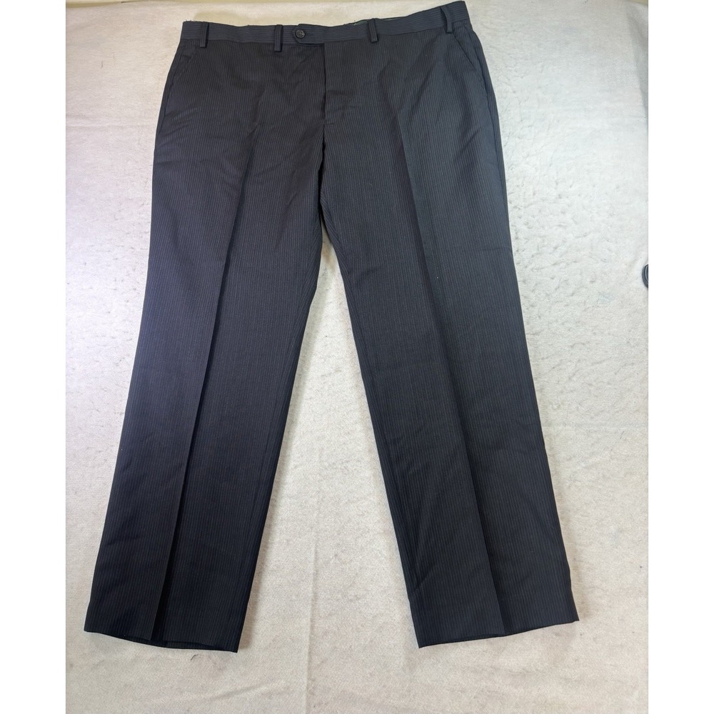 Chaps Navy Pinstripe Wool Blend Dress Pants 38x29 Flat Front Trousers Office